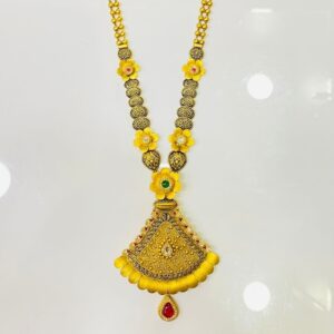22KT Gold Flower Design Long Necklace Set