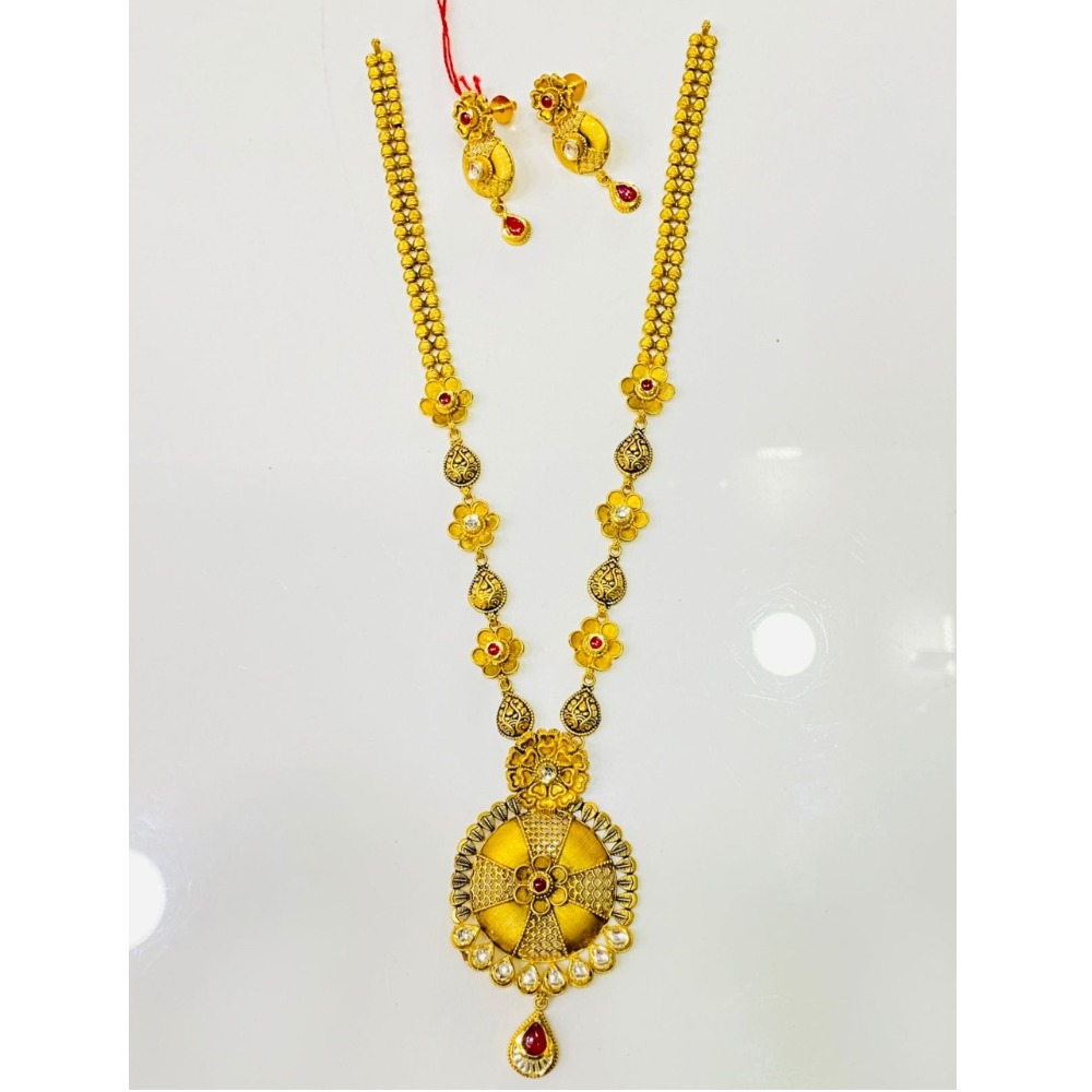 916 Gold Kalkatti Design Long Necklace Set - Image 2