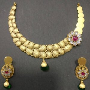 22K Gold Antique stone effect design Necklace Set