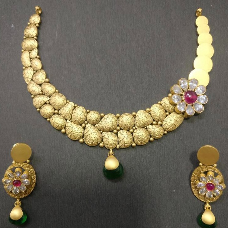 22K Gold Antique stone effect design Necklace Set