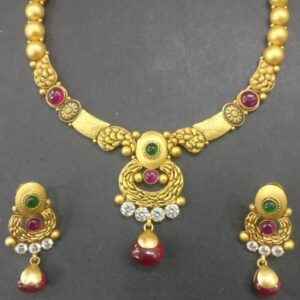 22k Gold Antique leaf Shape Necklace Set