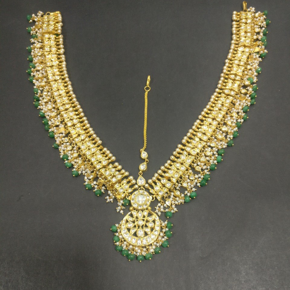 916 Gold Antique Kundan Hair Chain