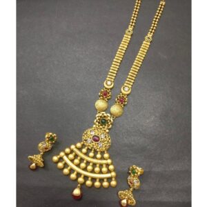 22KT Gold Antique Long Necklace Set kG-N005