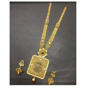22KT Gold Designer Bridal Squre Long Necklace Set KG-N020