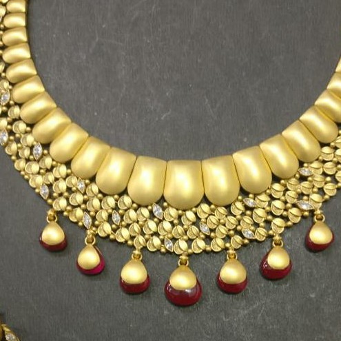 916 Gold Antique Solid Design Necklace Set K015 - Image 2
