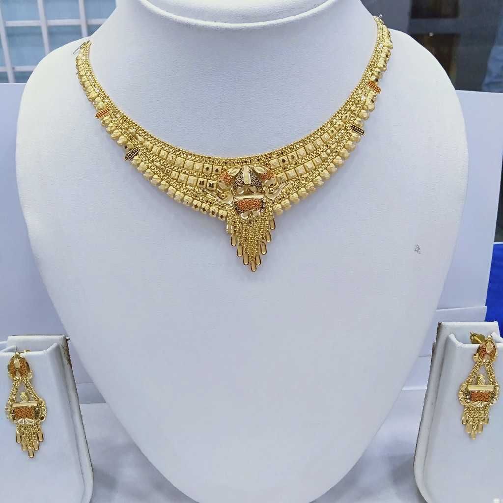 916 Gold Kalkatti Necklace Set Lite Weight RJ-66