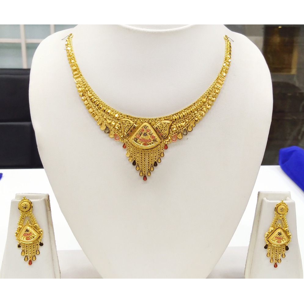916 gold fancy light weight necklace set rj-n008