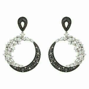 925 Oxidise Silver With Diamond Earring