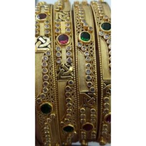 Gold Fancy Designer CZ Stone Bangles