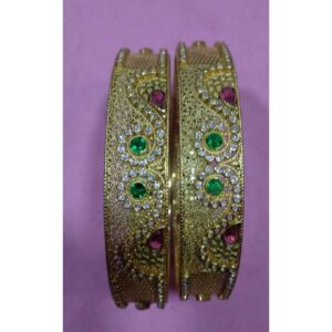 916 Gold Color Stone Fancy Bangles