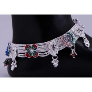 Broad Indian Traditional Silver Payal