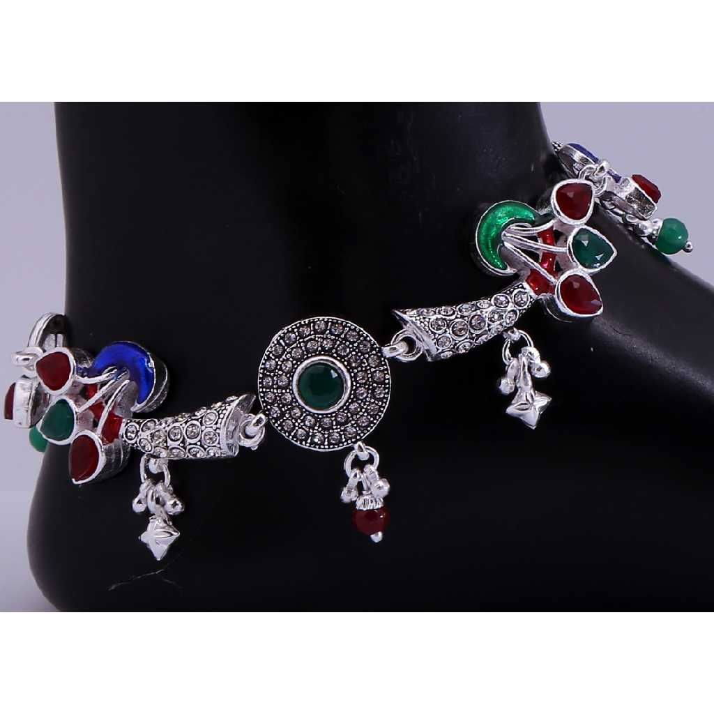 Antique Flower Shape Silver Anklet - Image 2