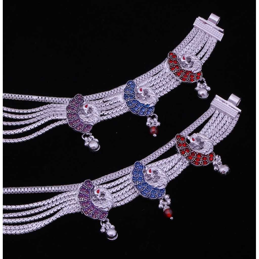 Peacock Style Silver Antique Ladies Payal - Image 3