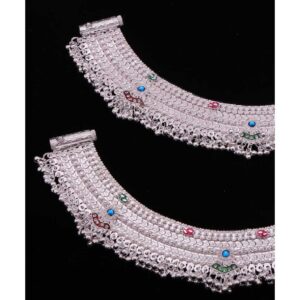 Broad Rajwadi Silver Anklet For Women
