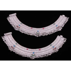 Broad Rajwadi Silver Anklet For Women