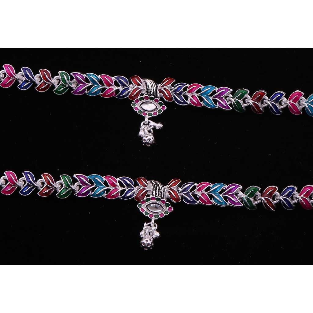 Leaf Shape Color Full Silver Anklet - Image 2
