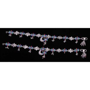Flower Shape Colorful Silver Antique Payal