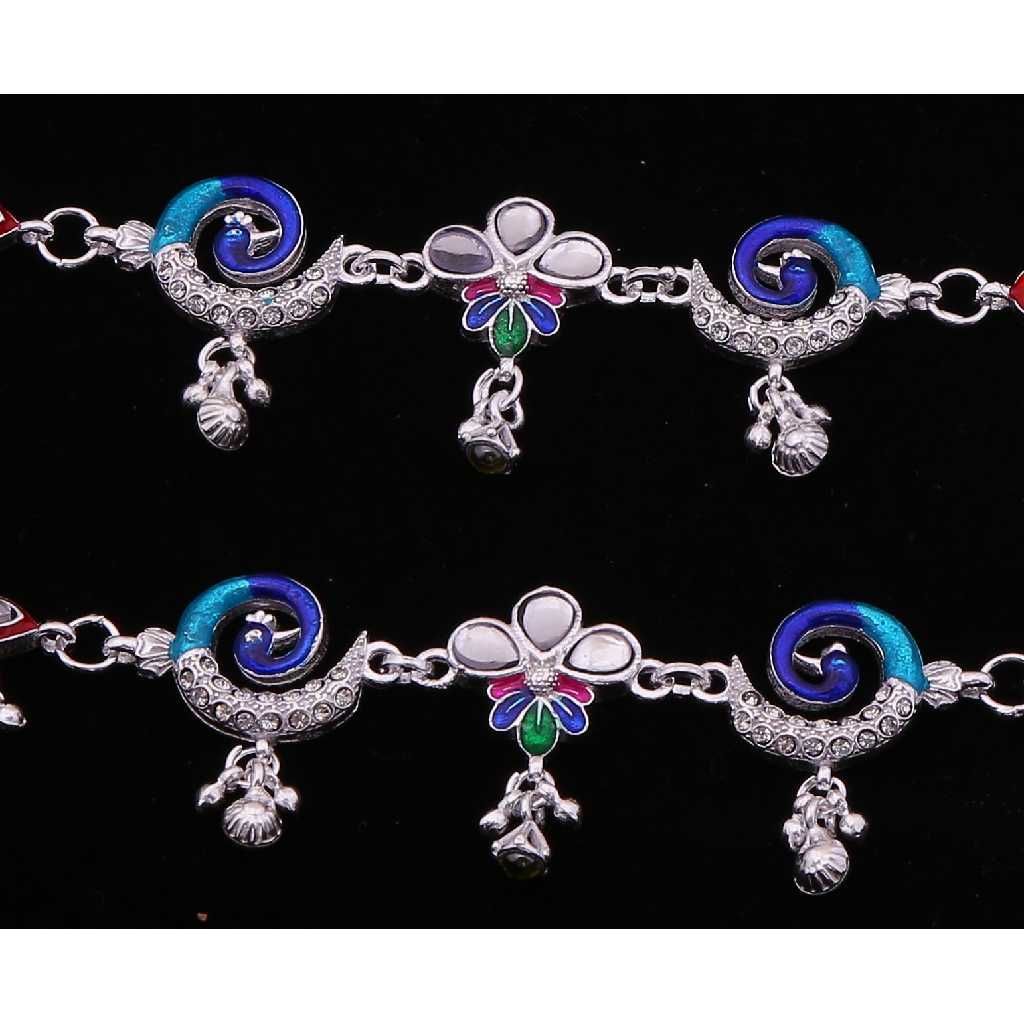 Colorful Silver Antique Ladies Payal - Image 2