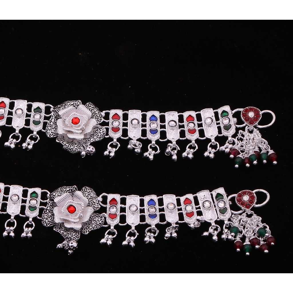 Multi Color Silver Trendy Payal - Image 2