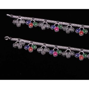 Colorful Floral Silver Ladies Payal