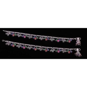 Colorful Floral Silver Ladies Payal