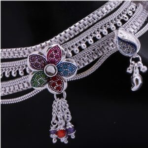 Broad Flower Style Silver Payal