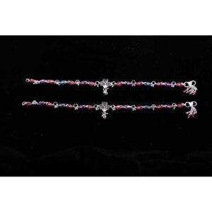 Flower Patten Multi Color Silver Anklet
