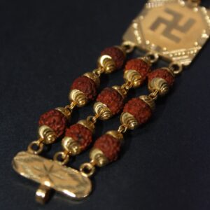 22k hallmarked rudraksha bracelet with om and swastik print for men