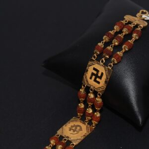 22k hallmarked rudraksha bracelet with om and swastik print for men