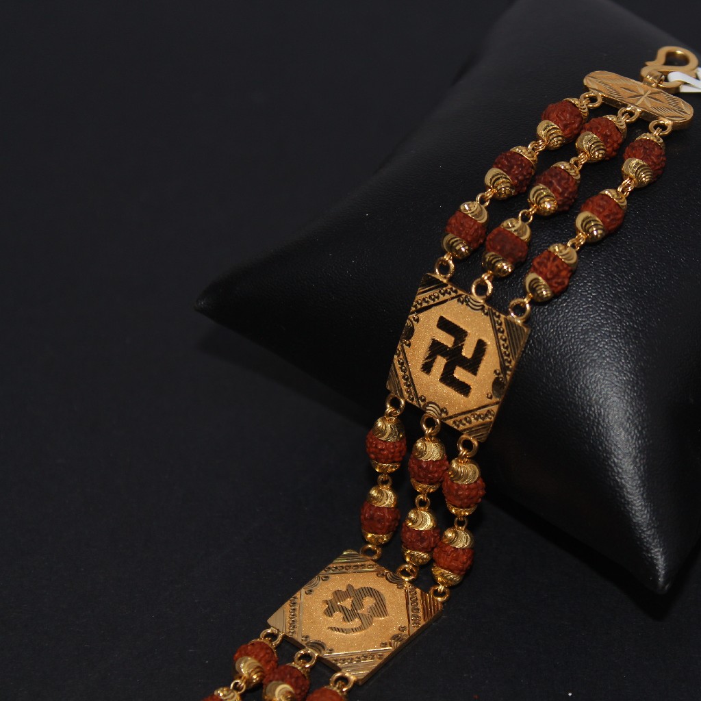 22k hallmarked rudraksha bracelet with om and swastik print for men - Image 2