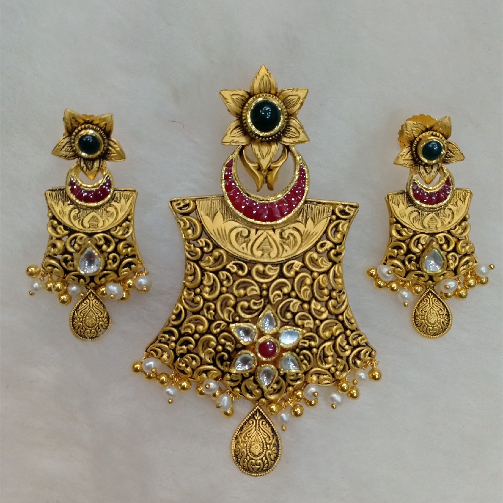 22kt antique gold pendant set aps-012