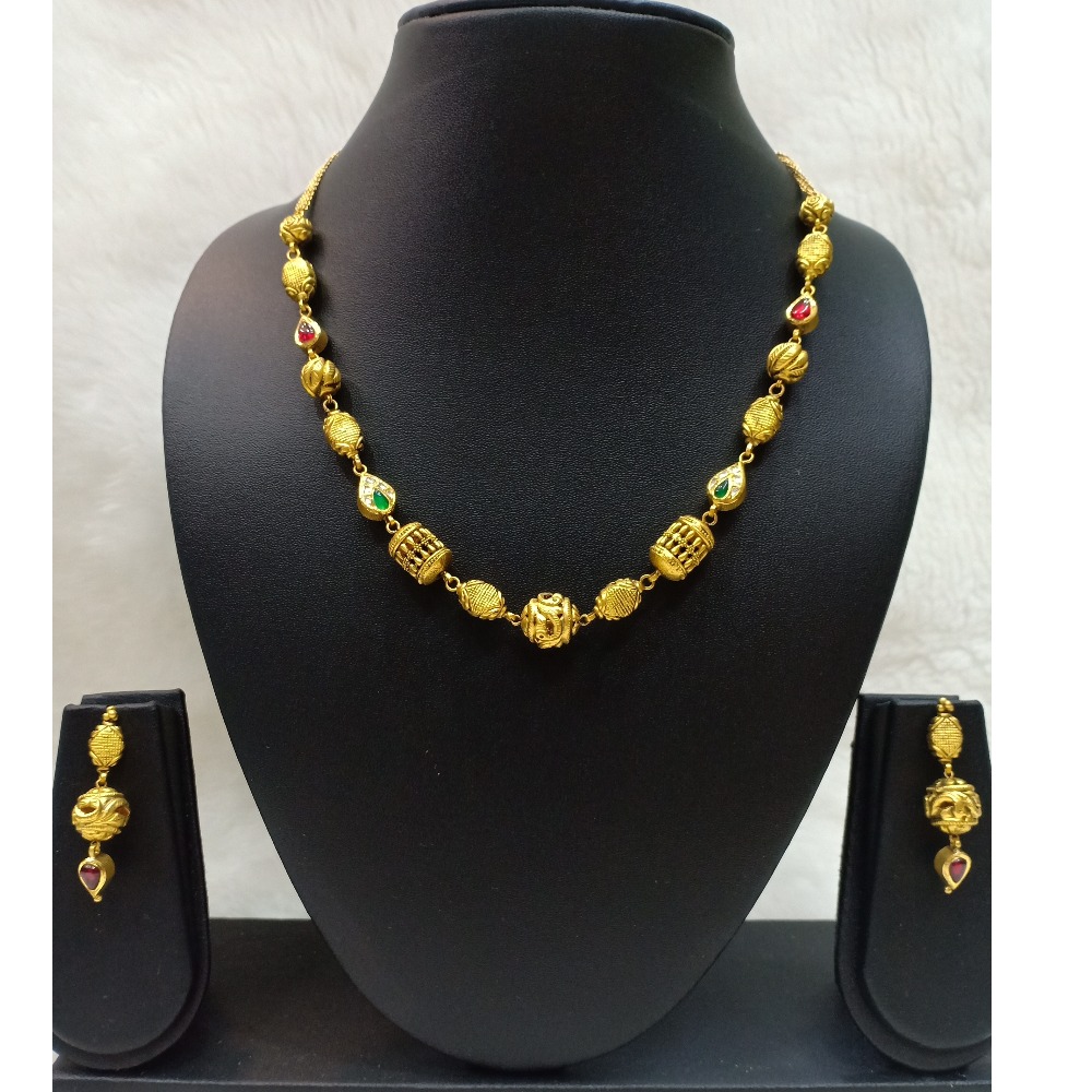 22KT Gold Fancy Green Stone Jadtar Mala
