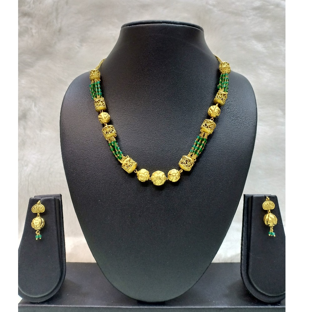 22KT Gold Antique Green Beaded Moti Mala