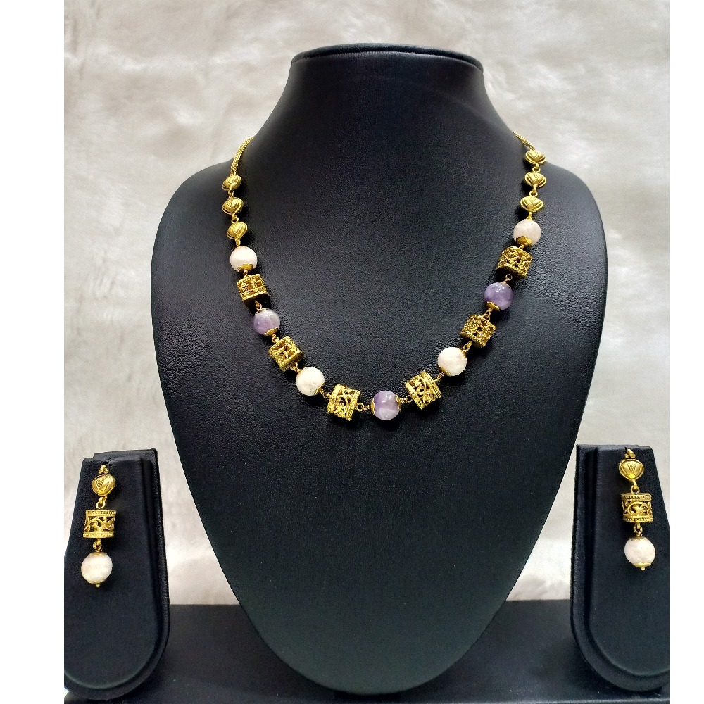 22KT Gold Antique White Beaded Mala