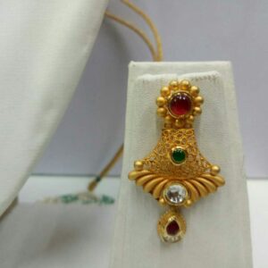 22KT Antique Gold Red And Green Stoned Necklace Set