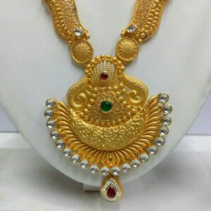 22KT Antique Gold Red And Green Stoned Necklace Set