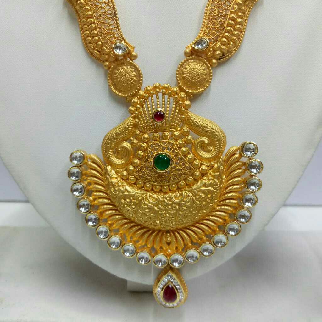 22KT Antique Gold Red And Green Stoned Necklace Set