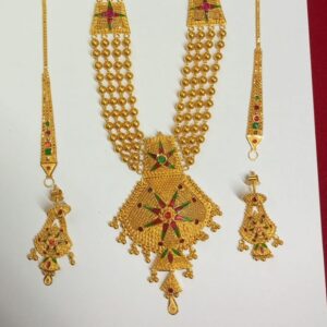 916 Gold Kalkatti Design Bridal Necklace Set With Earchain