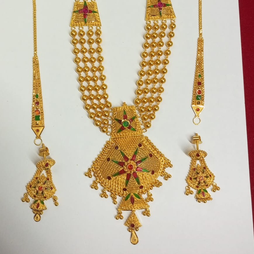 916 Gold Kalkatti Design Bridal Necklace Set With Earchain