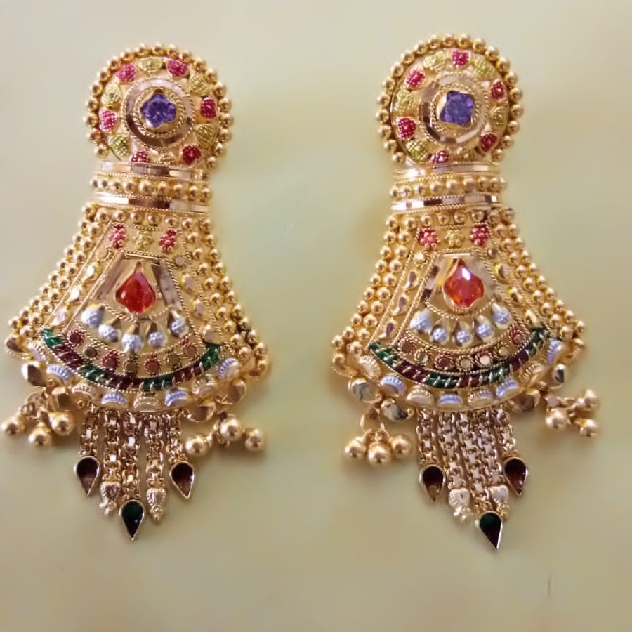 Gold Meenakari Traditional Earrings