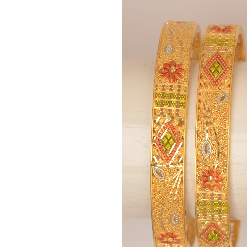 22ct Gold Fancy Flower Work Bangles