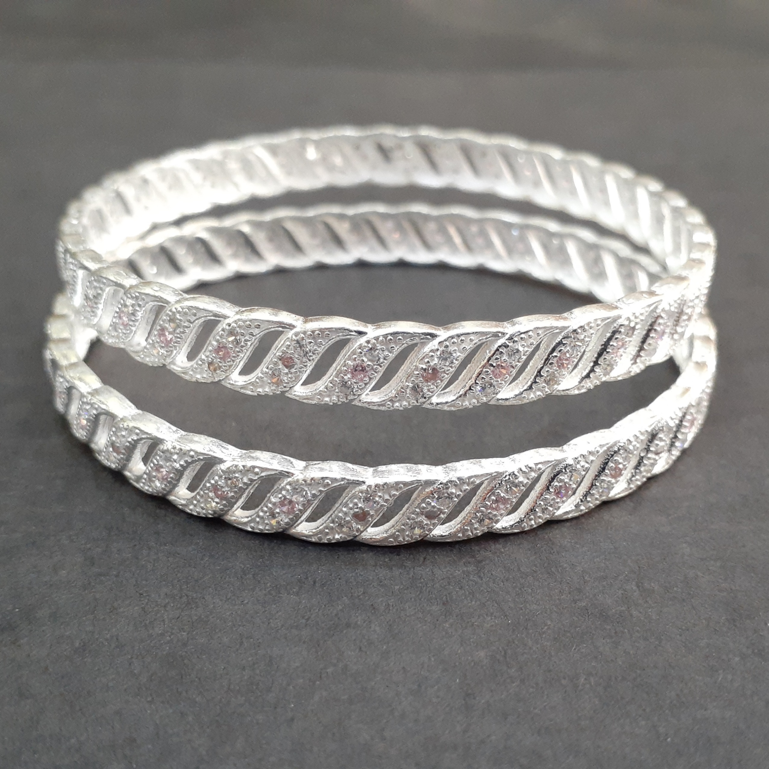 925 micro stone fancy silver bangle
