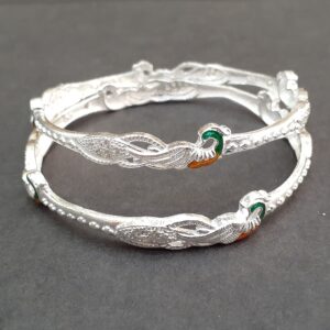 Fancy 925 Peacock meena micro silver bangle