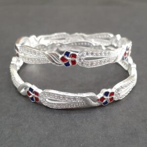 Beautiful flower meena 925 micro Silver Bangles