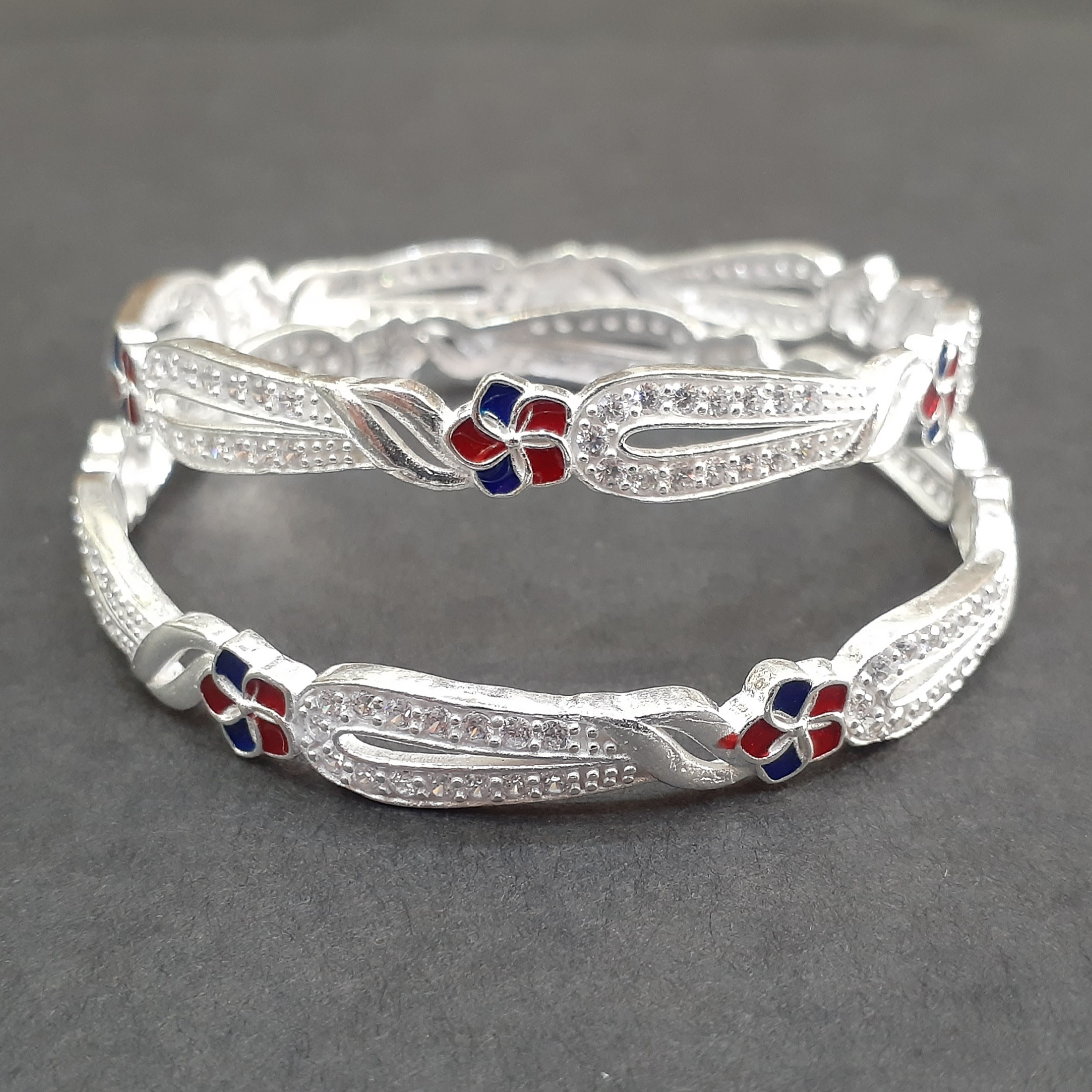 Beautiful flower meena 925 micro Silver Bangles