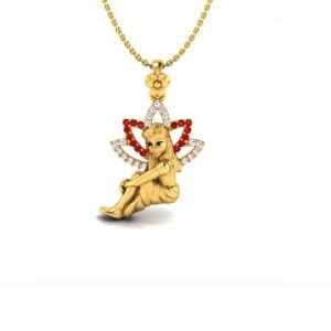 22KT Gold CZ Angel and Shooting Star Charm Pendant Chain SO-P010