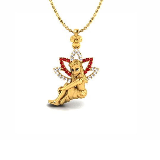 22KT Gold CZ Angel and Shooting Star Charm Pendant Chain SO-P010