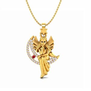 916 Gold CZ Angel and Crescent Moon Pendant Chain SO-P009