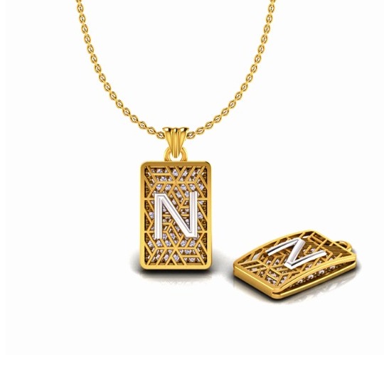 22KT Gold CZ N Alphabet Pendant Chain SO-P008