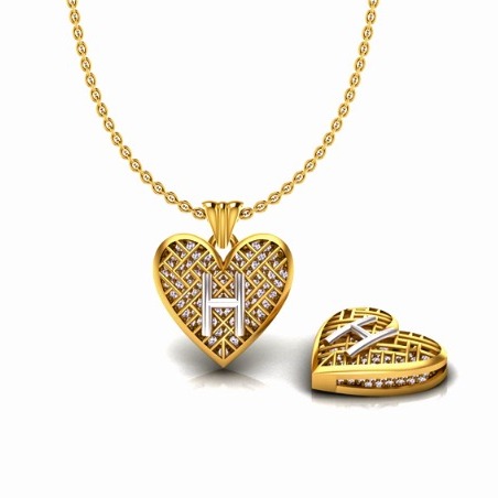 916 Gold CZ Heart Shape H Alphabet Pendant Chain SO-P006